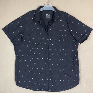 Tacko Bell Shirt Womens XL Black Graphic Print‎ Short Sleeve Button Up